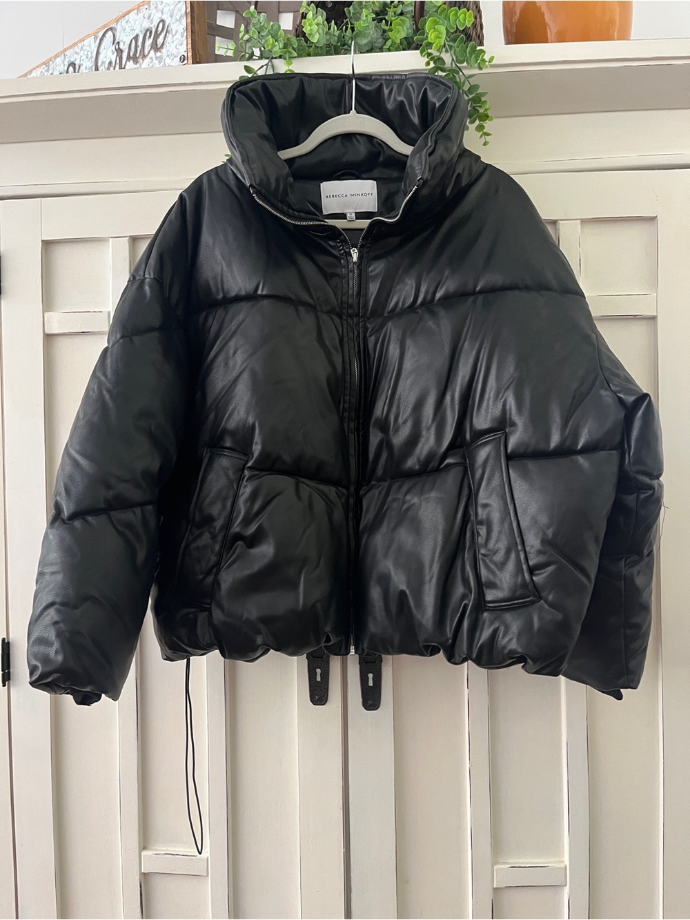 Rebecca Minkoff Women’s Black Faux-Leather Puffer Jacket Nice NWOT XL